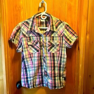 HARLEY DAVIDSON - Pink Plaid Button Shirt - Size: XL